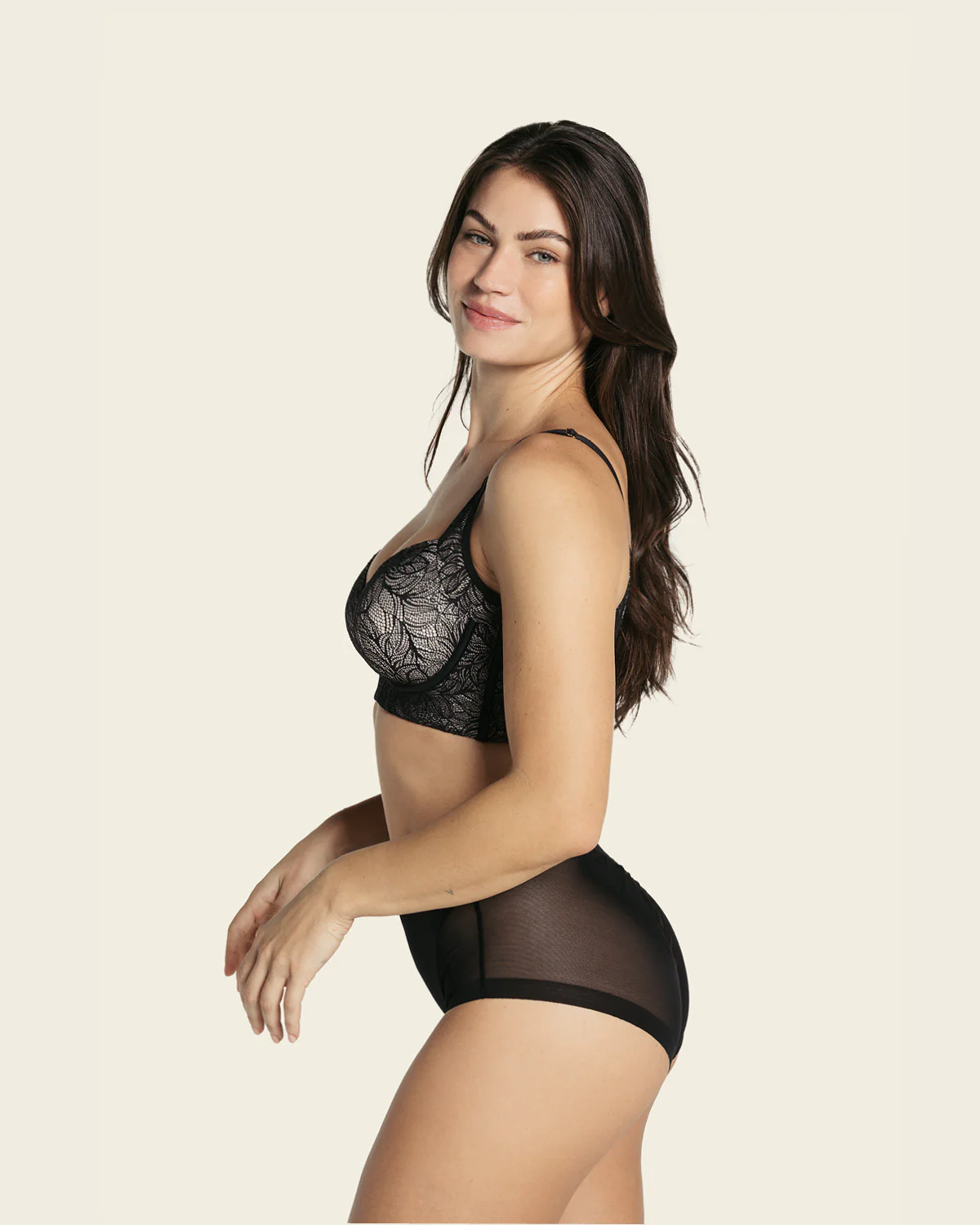 Soutien-gorge légèrement rembourré avec une couverture élevée sur les emmanchures et dos en dentelle – Image 8