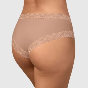 Collant taille mi-haute en tissu uni et dentelle