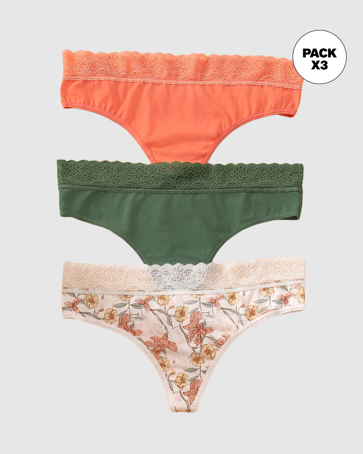 Lot de 3 strings en coton stretch avec détail en dentelle – Image 6