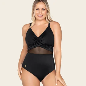 Maillot de bain une pièce aminsicant avec détails en tulle contrastés
