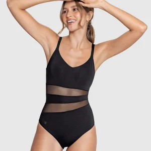 Maillot de bain une pièce gainant à rayures en tulle