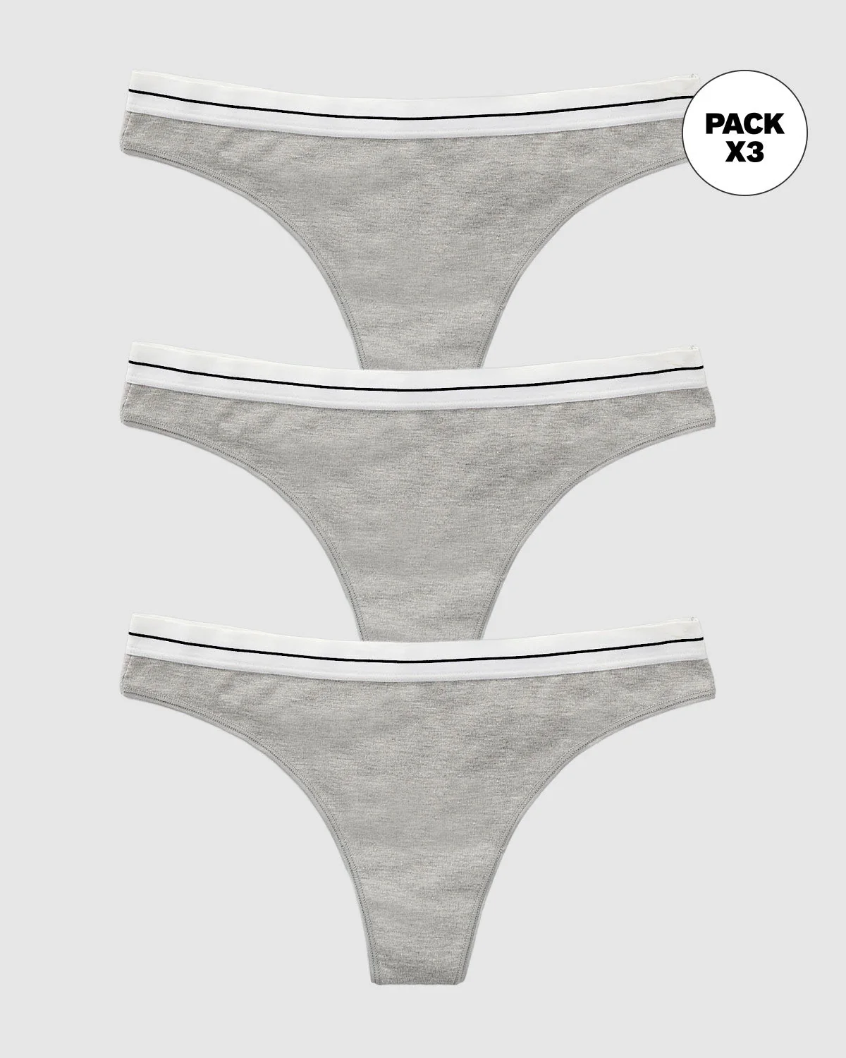 Lot de 3 soutiens-gorge brésiliens en coton jaspe avec taille élastique douce