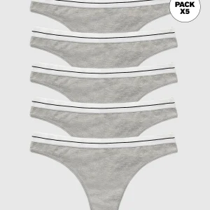 Lot de 5 soutiens-gorge brésiliens en coton jaspe avec taille élastique douce