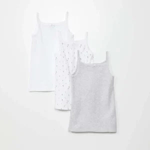 Lot de 3 débardeurs en maille pointelle Blanc/gris