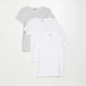 Lot de 3 t-shirts en maille pointelle Blanc/gris