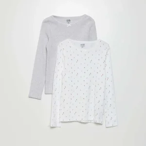 T-shirt en maille pointelle Blanc/gris