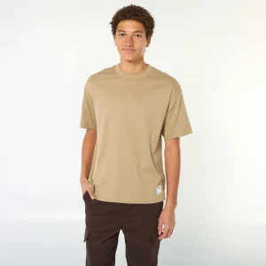 T-shirt col rond en coton BEIGE