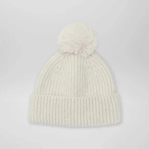 Bonnet cotelé avec pompom Blanc