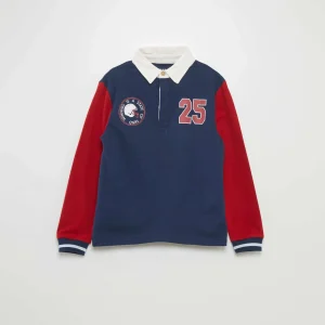 Polo en jersey à manches longues Bleu rouge