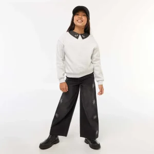 Jean large avec flocons à strass GRIS