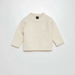 Pull avec broderie fleurie Blanc