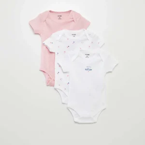 Bodies imprimés en coton - lot de 3 BLANC/ROSE