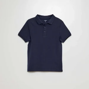 Polo uni en maille piquée MARINE