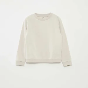 Sweat uni à col rond en french terry BEIGE