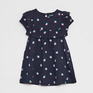 Robe volantée à manches courtes BLEU