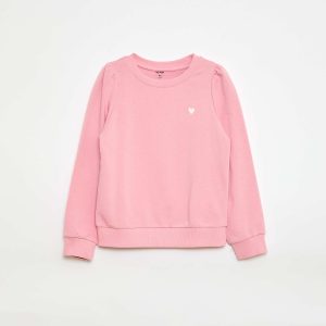 Sweat en molleton uni cœur brodé ROSE