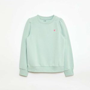 Sweat en molleton uni cœur brodé VERT