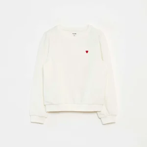 Sweat en molleton uni cœur brodé BLANC
