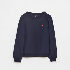 Sweat en molleton uni cœur brodé BLEU