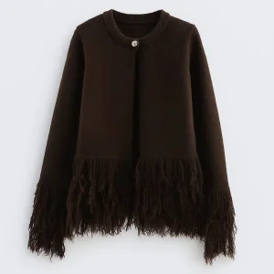 Cardigan Femme | détails à franges | maille douce boutonnée pour Hiver