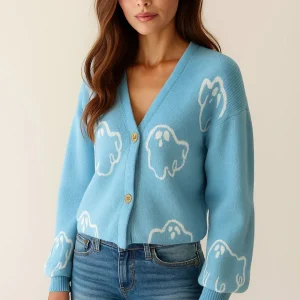 Cardigan Femme | motif fantaisie | maille douce boutonnée pour Hiver