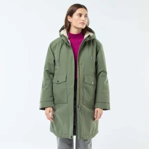 Parka longue à capuche doublure effet moutonné VERT
