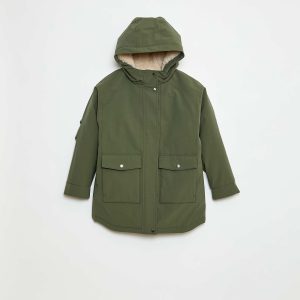Parka à capuche avec doublure effet moutonnée VERT