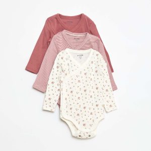 Lot de 3 bodies à manches longues avec ouverture pressionnée ROSE