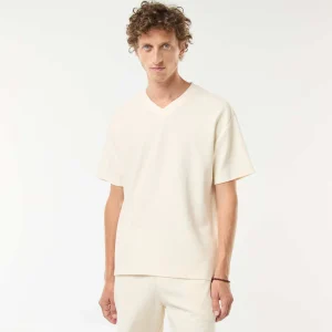 T-shirt en maille col V BEIGE