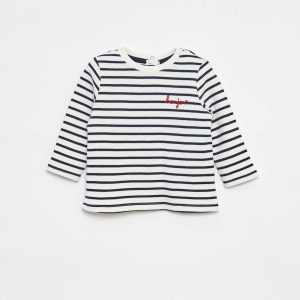 T-shirt manches longues avec 'bonjour' brodé sur la poitrine BLANC