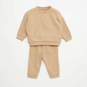Ensemble sweat + pantalon en matière nid d'abeilles - 2 pièces BEIGE
