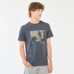 Tee-shirt imprimé à manches courtes BLEU