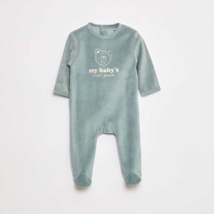 Pyjama en polaire avec pieds et animation devant VERT
