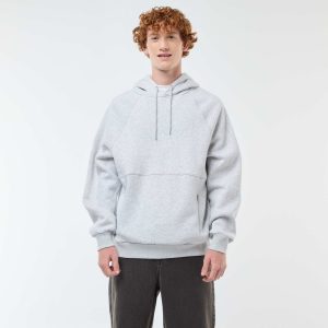 Sweat uni à capuche avec poches zippées GRIS CHINé