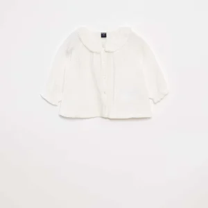 Blouse plumetis en gaze de coton BLANC