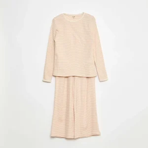 Pyjama long imprimé rayé - 2 pièces BEIGE