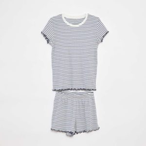 Pyjama court t-shirt + short côtelés - 2 pièces GRIS