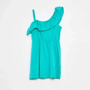 Robe avec épaule dénudée et broderies anglaises VERT