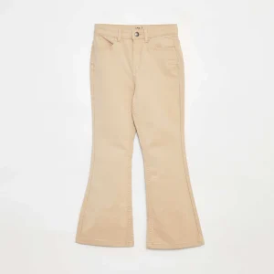 Pantalon flare en twill avec taille ajustable BEIGE