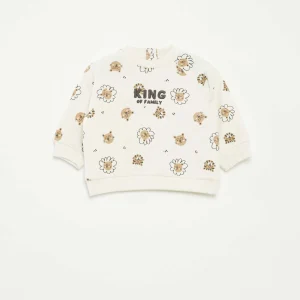 Sweat en molleton imprimé avec ouverture pressionnée BLANC