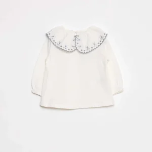 Tee-shirt manches longues avec col claudine BLANC