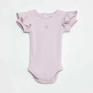 Body côtelé à manches courtes avec emmanchures volantées VIOLET