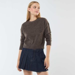 Pull crop top en maille douce MARRON