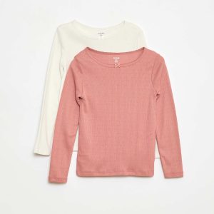 Lot de 2 t-shirts en maille pointelle à manches longues ROSE