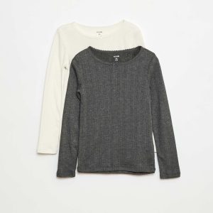 Lot de 2 t-shirts en maille pointelle à manches longues BLANC