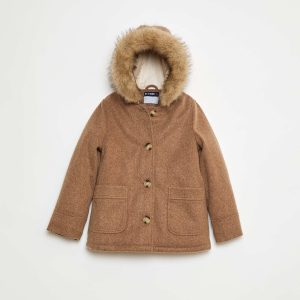 Manteau à capuche façon laine MARRON