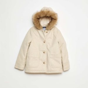 Manteau à capuche façon laine BEIGE