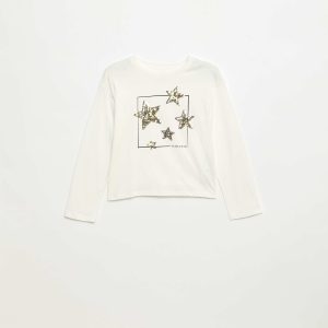 T-shirt manches longues avec sequins BEIGE