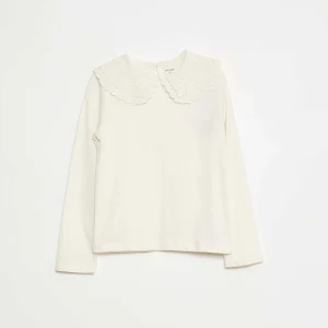 T-shirt en coton avec col brodé BLANC