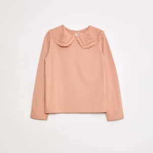T-shirt en coton avec col brodé ROSE